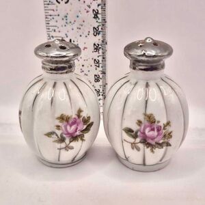 Vintage Elegant Pink Roses Kitchen Decor Victorian Style Salt & Pepper Shakers